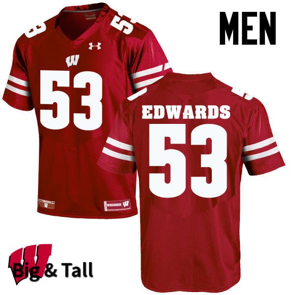 Wisconsin Badgers Men's #53 T.J. Edwards NCAA Under Armour Authentic Red Big & Tall College Stitched Football Jersey RZ40Y71VM
